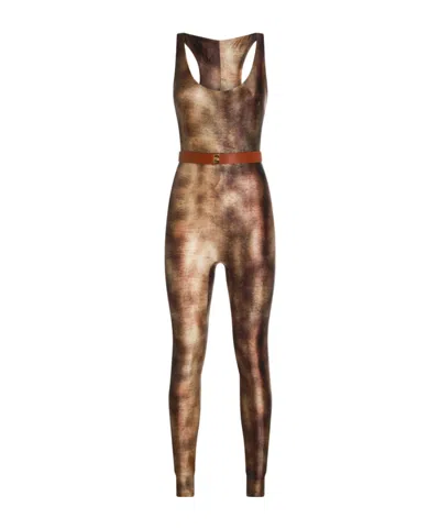 Elisabetta Franchi Printed Jumpsuit In Brown