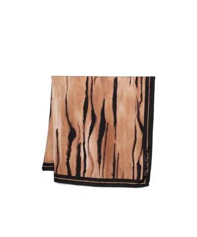 Elisabetta Franchi Printed Square Silk Scarf In Camel