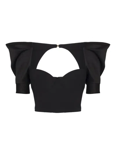 Elisabetta Franchi Puff-sleeve Corset Top In Black