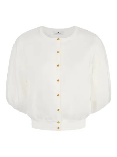 Elisabetta Franchi Puffed-sleeve Cardigan In White