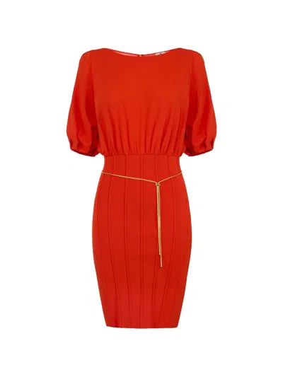 Elisabetta Franchi Mini Dress In Knit With Snake Belt In Orange