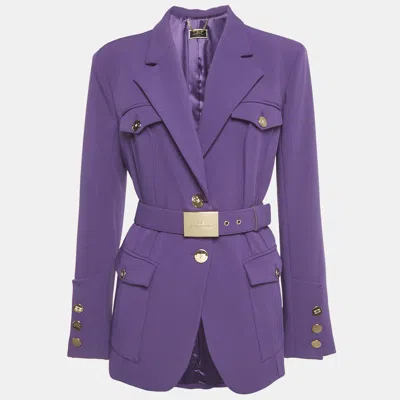 Pre-owned Elisabetta Franchi Purple Crepe Belted Jacket L