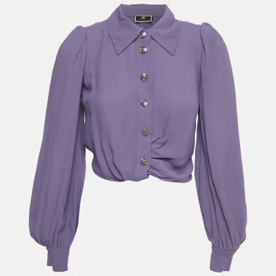Elisabetta Franchi Purple Crepe Knot Detail Cropped Blouse