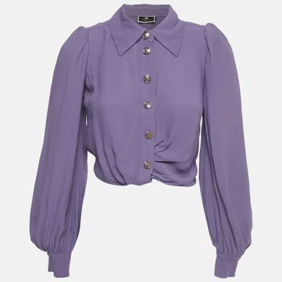 Pre-owned Elisabetta Franchi Purple Crepe Knot Detail Cropped Blouse S