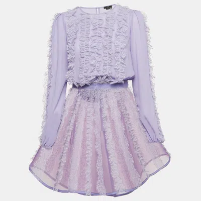 Pre-owned Elisabetta Franchi Purple Crepe Lace Trimmed Mini Dress L