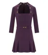 Elisabetta Franchi High-collar Purple Dress With Gold Logo Buttons And Flounce Detail In Purple