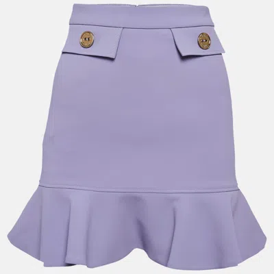 Pre-owned Elisabetta Franchi Purple Georgette Flounce Mini Skirt S