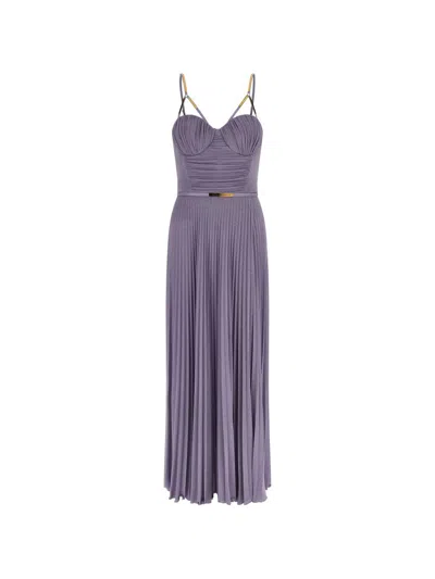 Elisabetta Franchi Purple Metallic Pleated Midi Dress In Pink