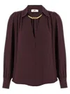 Elisabetta Franchi Logo Metal Detail Collar Shirt In Burgundy