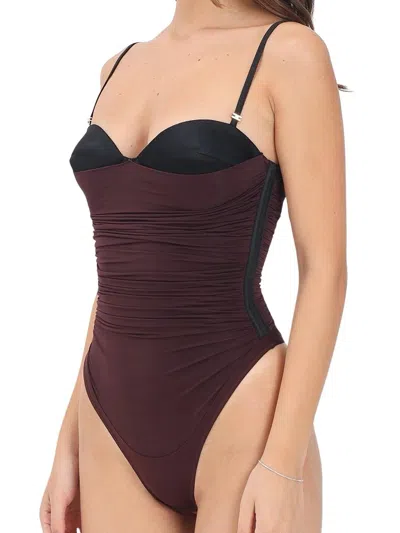 Elisabetta Franchi Purple Viscose-blend Bustier Bodysuit In Burgundy