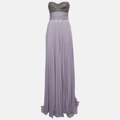Pre-owned Elisabetta Franchi Purple/grey Lurex Jersey Strapless Maxi Dress S