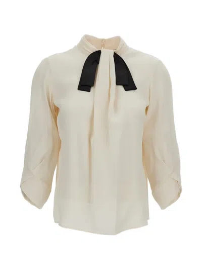Elisabetta Franchi Pussy-bow Long-sleeve Blouse In Neutral