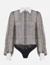 Elisabetta Franchi Silk Bodysuit With Delicate Reptile Scale Pattern In Gray