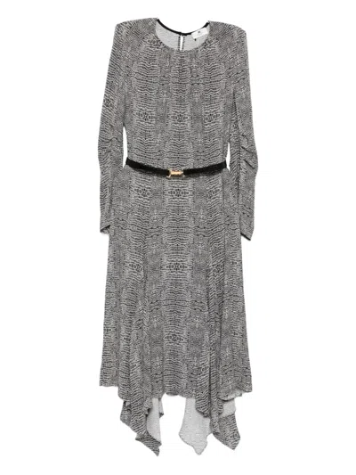 Elisabetta Franchi Python-print Belted Asymmetric Dress In Black