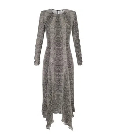 Elisabetta Franchi Python-print Belted Asymmetric Dress In Gray