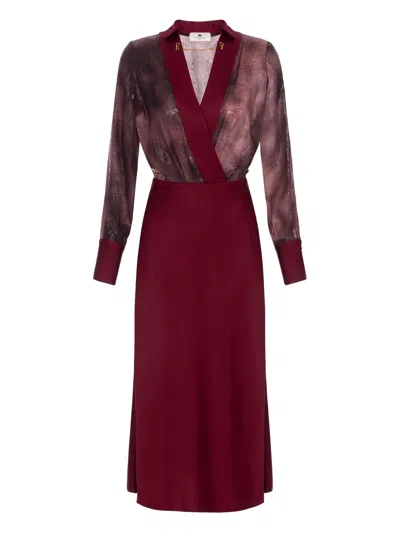Elisabetta Franchi Python-print Jewel-detail Midi Dress In Red