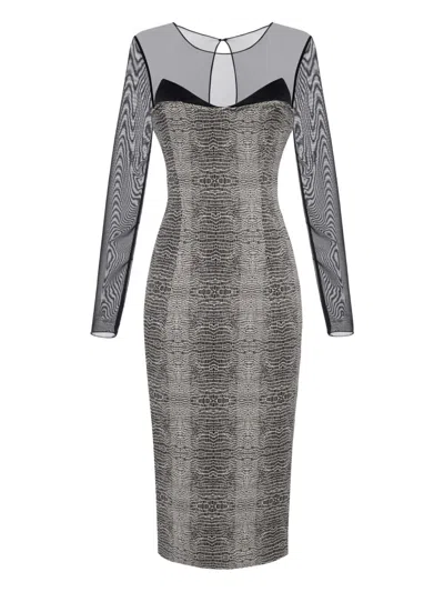 Elisabetta Franchi Python-print Mesh-insert Midi Dress In Black