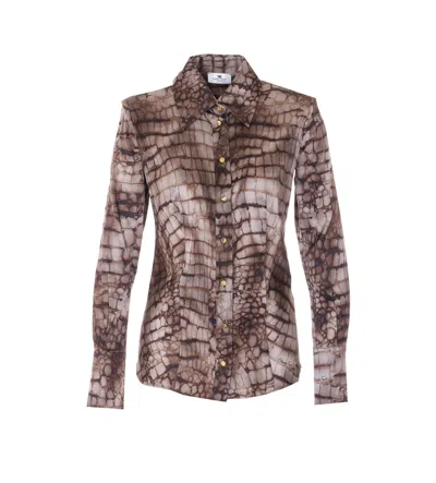 Elisabetta Franchi Python Print Shirt In Brown