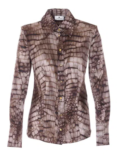 Elisabetta Franchi Python Print Shirt In Brown
