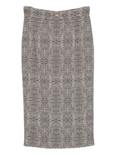 Elisabetta Franchi Python-print Skirt In Gray