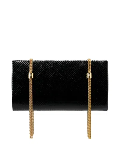 Elisabetta Franchi Python Texture Chain Clutch Bag In Black