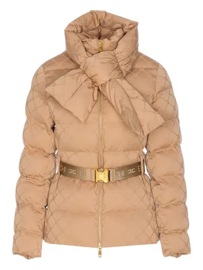 ELISABETTA FRANCHI QUILTED BELTED DOWN JACKET