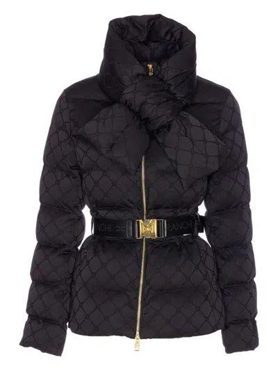 Elisabetta Franchi Quilted Black Jacket With Belt At The Waist