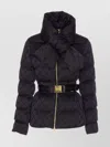 Elisabetta Franchi Jacquard Sail Fabric Down Jacket With Belt Clothing In Black