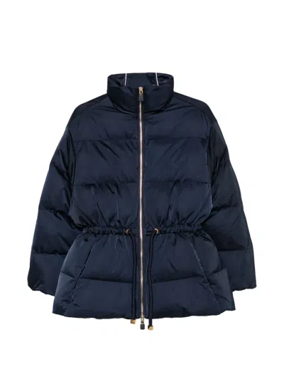 Elisabetta Franchi Quilted Drawstring Coat In Blue