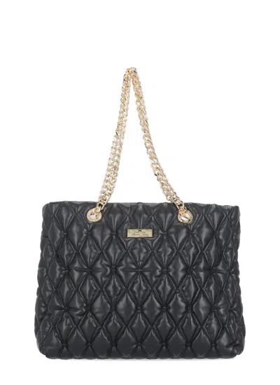 Elisabetta Franchi Quilted Shopping Bag With Logo In Black