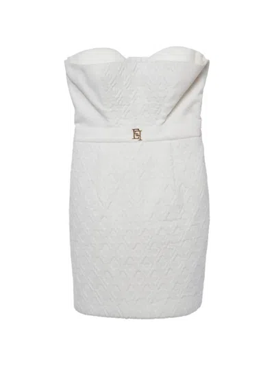 Pre-owned Elisabetta Franchi Quilted Strapless Mini Dress In White