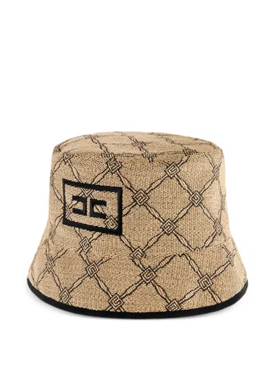 Elisabetta Franchi Raffia Bucket Hat In Straw/black