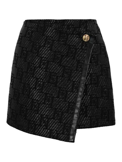 Elisabetta Franchi Raffia Mini Skirt In Black