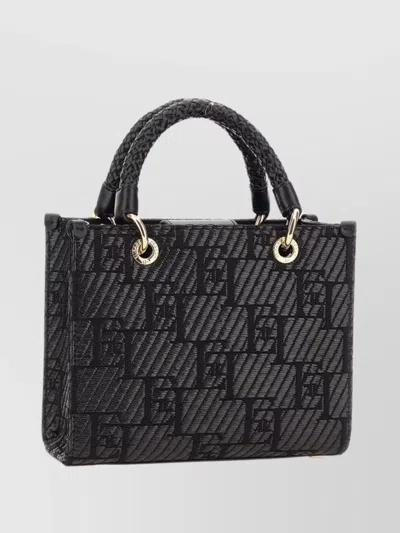 Elisabetta Franchi "raffia Monogram" Tote Bag In Black