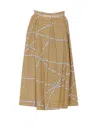 Elisabetta Franchi Pleated Midi Skirt With Wide Belted Waist In Paglia/burro