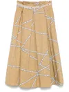 Elisabetta Franchi Pleated Midi Skirt With Wide Belted Waist In Neutrals