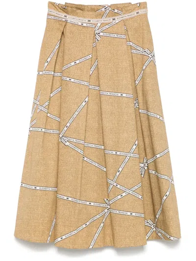 ELISABETTA FRANCHI RAFFIA-PRINT MIDI SKIRT