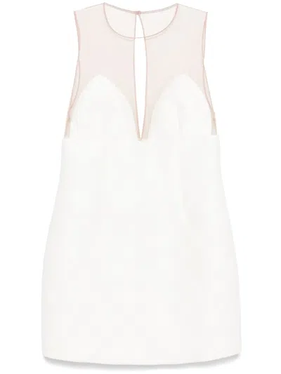 Elisabetta Franchi Raffia Tulle Mini Dress In Weiss