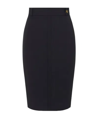 Elisabetta Franchi Lightweight Crêpe Skirt With Raw-cut Details In Black