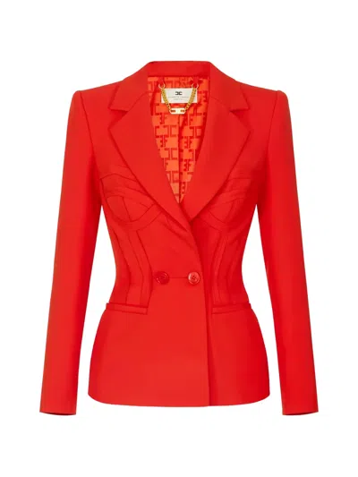 Elisabetta Franchi Raw-edge Bustier-line Jacket In Red
