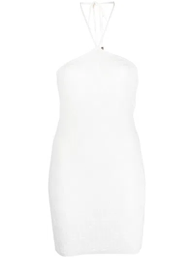Elisabetta Franchi Rear-tie Ribbed-knit Skirt In Weiss