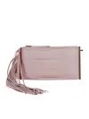 Elisabetta Franchi Rectangular Leather Fringe Clutch In Pink