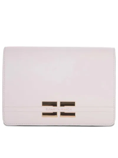 Elisabetta Franchi Rectangular Pink Smooth Geometric Clasp Clutch In White