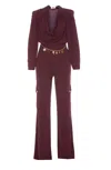 Elisabetta Franchi Suit Trousers With Draped Neckline And Cargo Pockets In Red