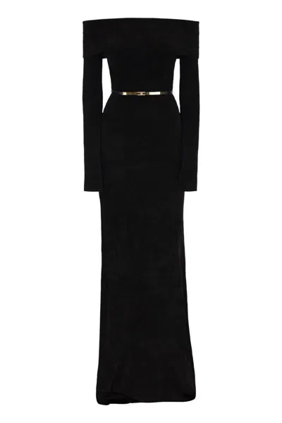 Elisabetta Franchi Red Carpet Chenille Dress With Belt In Black