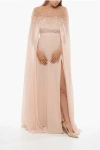 Elisabetta Franchi Red Carpet Chiffon Dress With Sequines And Mantle Sleeves In Pink