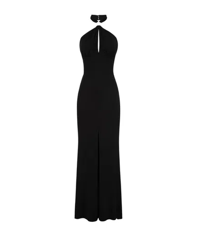 ELISABETTA FRANCHI ELISABETTA FRANCHI LOGO PLAQUE DRAPED RED CARPET DRESS
