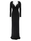 Elisabetta Franchi Draped Black Maxi Dress With Deep Neckline In Black