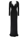 Elisabetta Franchi Draped Black Maxi Dress With Deep Neckline In Black