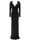 Elisabetta Franchi Draped Black Maxi Dress With Deep Neckline In Black